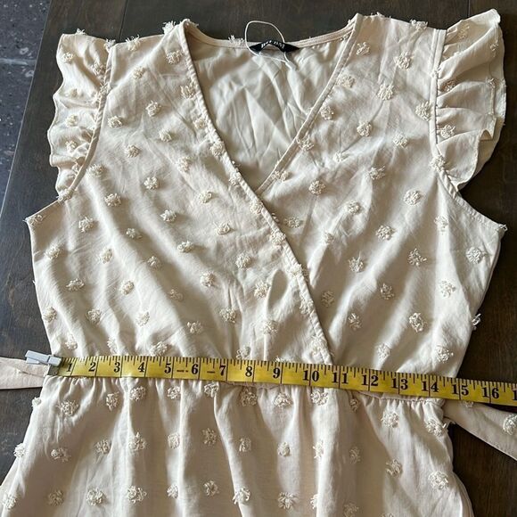 BTFBM V Neck Wrap Ruffle Sleeve Swiss Dot Bohemian Ruffle Beach Party Dress - Picture 12 of 12